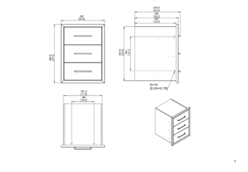 Built-in - Triple drawer line drawing