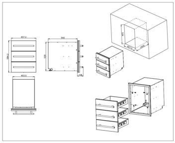 Built-in - Triple drawer Flush line drawing