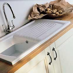 Sonnet ceramic sink, 1.5 bowl single drainer, for minimum 600mm wide cabinet, including chrome 90mm  SO15BWT